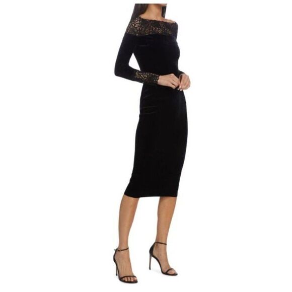 CHIARA BONI LA PETITE ROBE Nadette Velvet & Lace Bodyon Dress Sz 42 US 6 Black - Picture 1 of 7